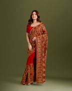 Wine Georgette Saree with Designer Resham & Cutdana Work - House of Surya