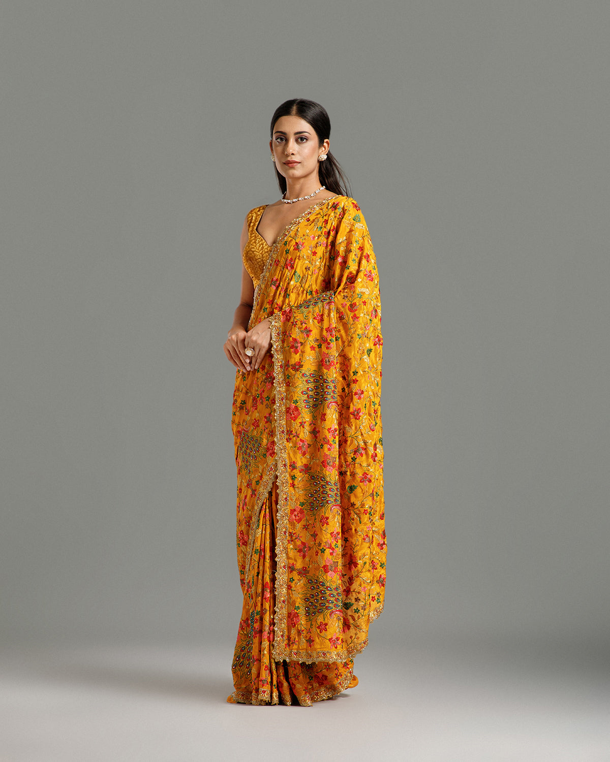 Yellow Chinon Crepe Saree with Resham, Zari, Cutdana & Sequin Work