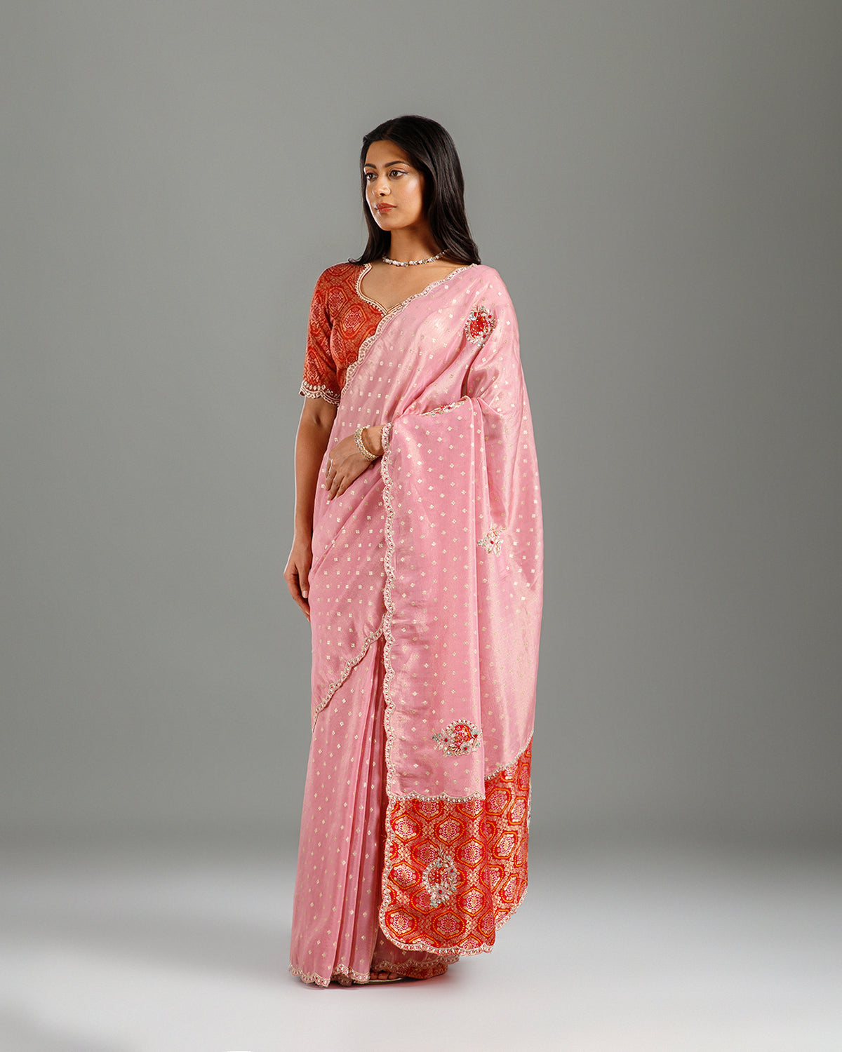 Gajari Khaddi Crepe Saree with Sequence & Cutdana Work - House of Surya