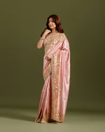 Pink Tissue Self Weaving Saree with Sequins & Cutdana Embroidery - House of Surya