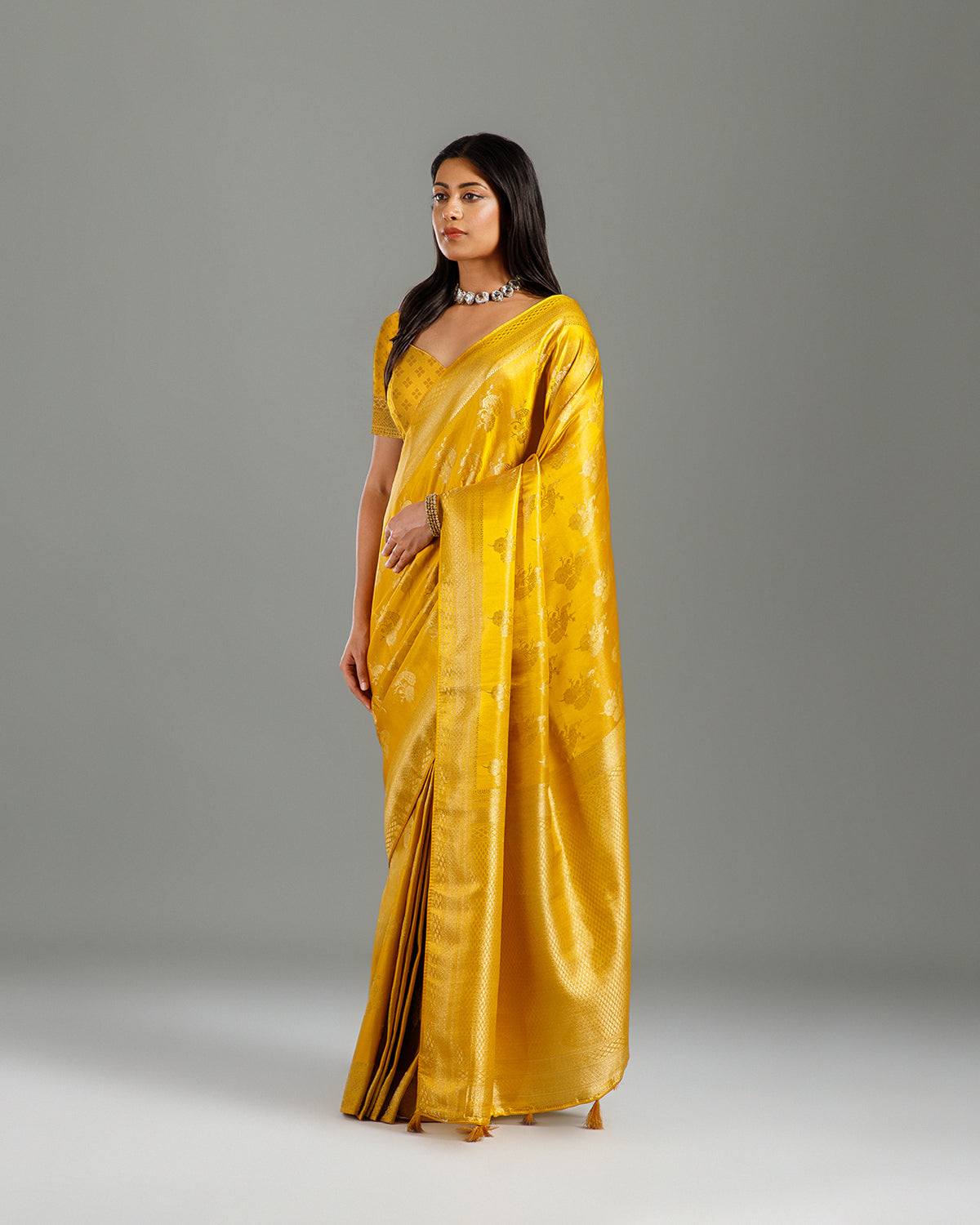 Yellow Tissue Silk Saree with Elegant Weaving Work - House of Surya