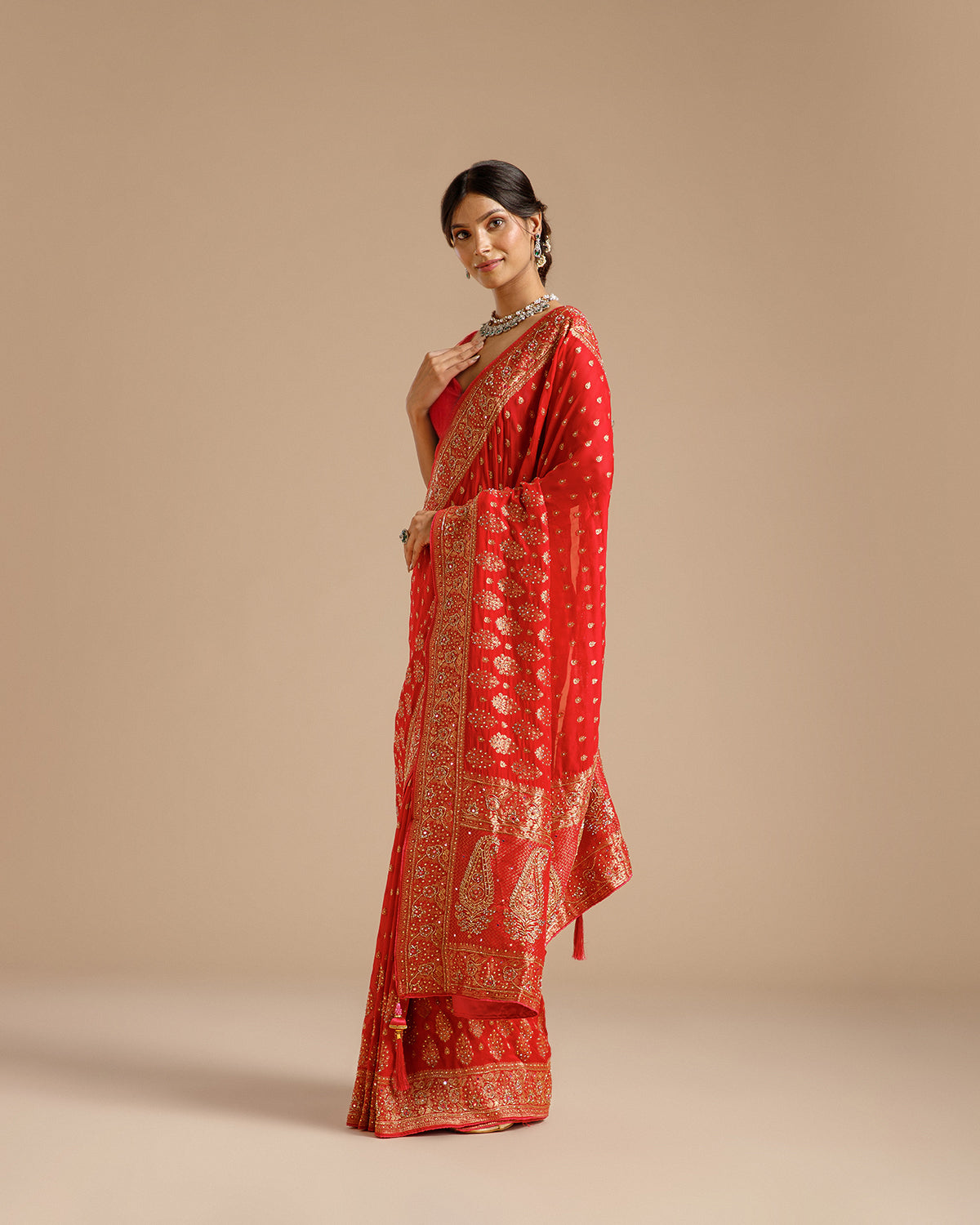 Rani Georgette Saree with Dabka, Nulki & Mirror Work