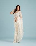 White Net Saree with Sequence & Cutdana Work - House of Surya