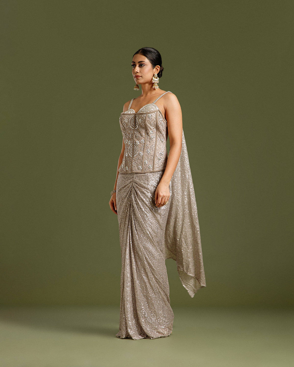 Beige Sandley Saree with Sequin Work