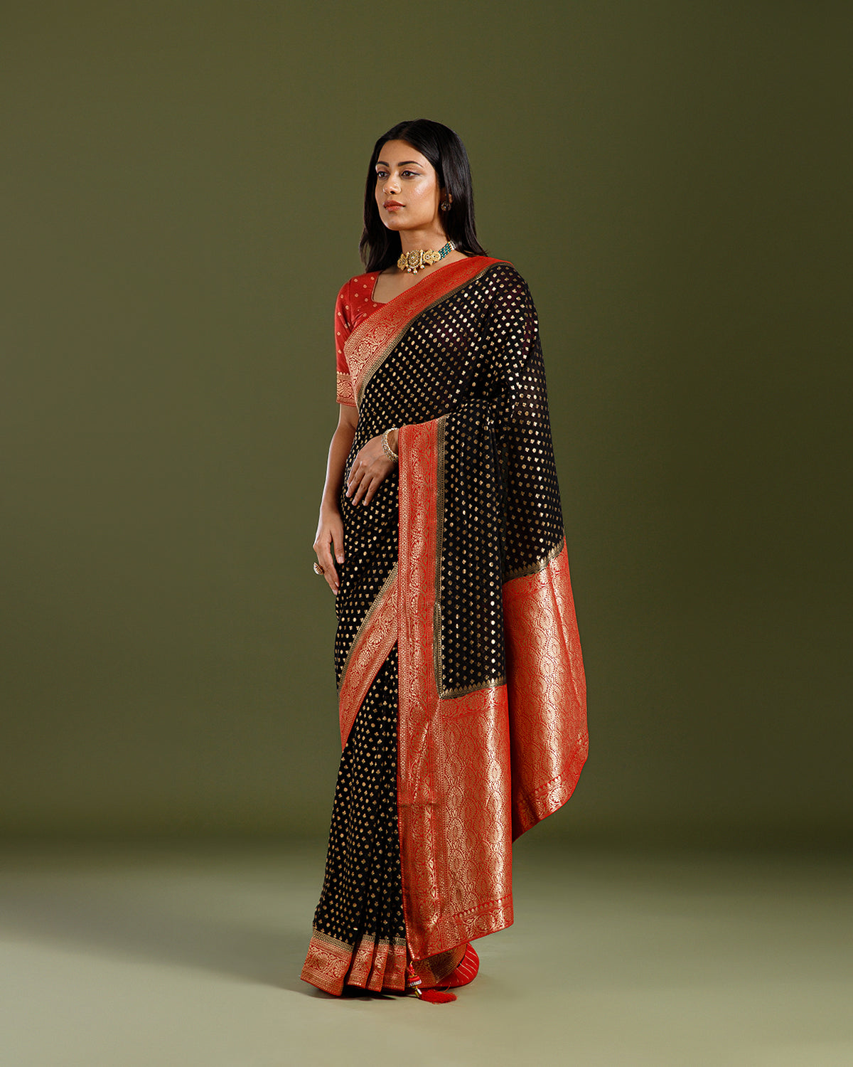 Black Khaddi Georgette Saree with Elegant Resham Weave - House of Surya