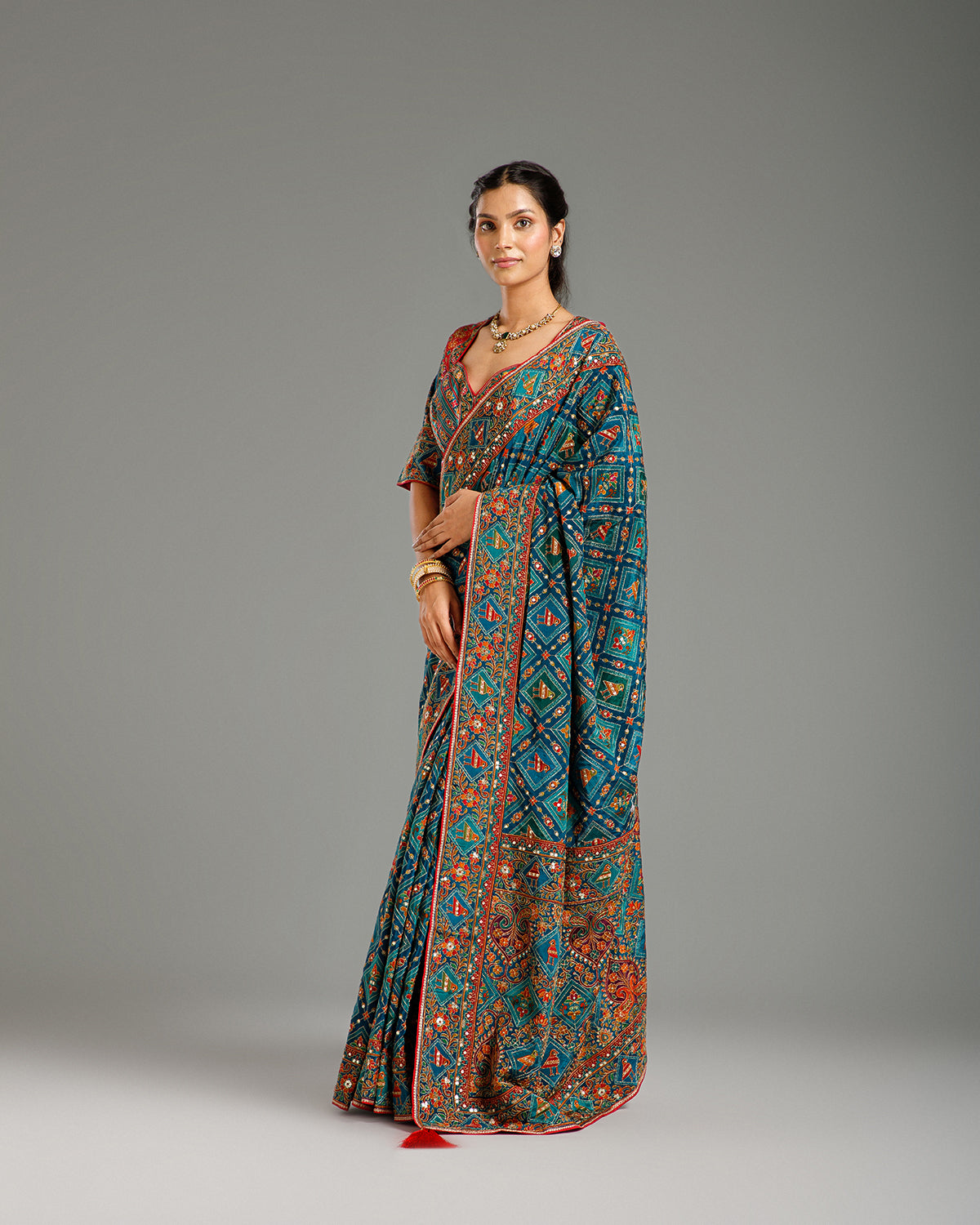 Peacock Multicolor Crape Silk Saree with Zari & Sequin Work