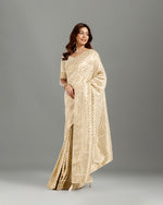 Ivory Khaddi Georgette Saree,Zari Work Khaddi Georgette Saree
 - House of Surya