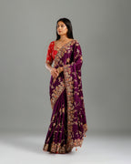 Golden Georgette Saree with Resham, Sequence & Cutdana Work - House of Surya