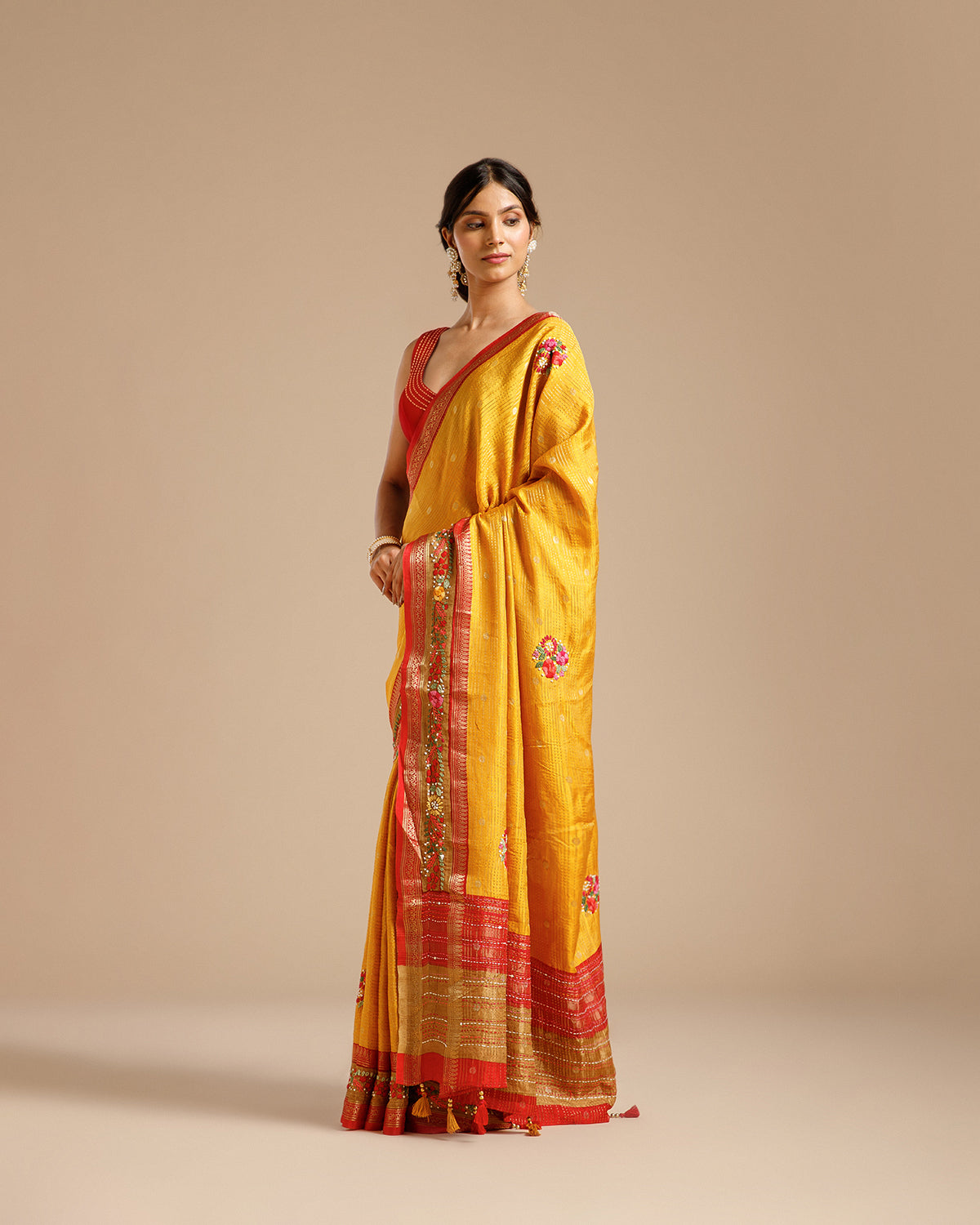 Mustard Dola Silk Saree with Resham Work