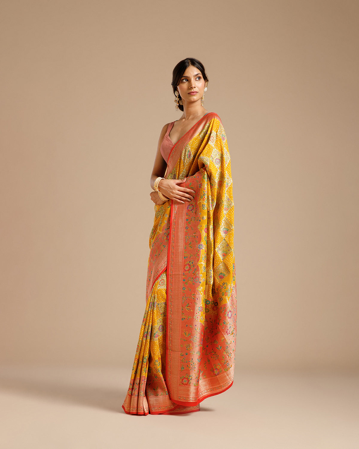 Multi Yellow Georgette Saree with Khaddi Weaving