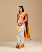 Designer Summer Wear White Linen Saree with Resham Work - House of Surya