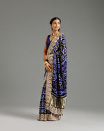 Navy Blue Satin Crepe Saree with Beads, Nulki, Zari, Moti, Kundan & Sequin Work