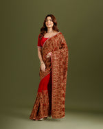 Rust Georgette Saree with Kashmiri Resham & Cutdana Work - House of Surya