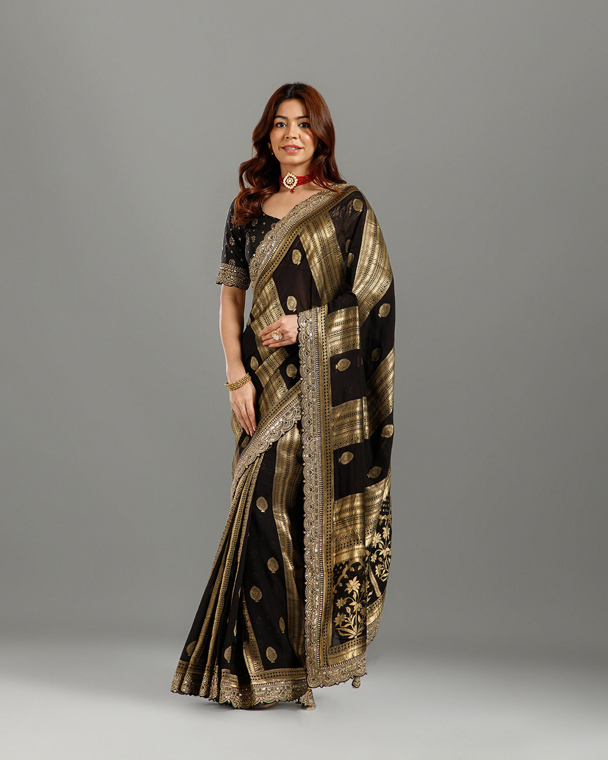 Designer Black Khaddi Georgette Saree with Sequin Work for Women - House of Surya