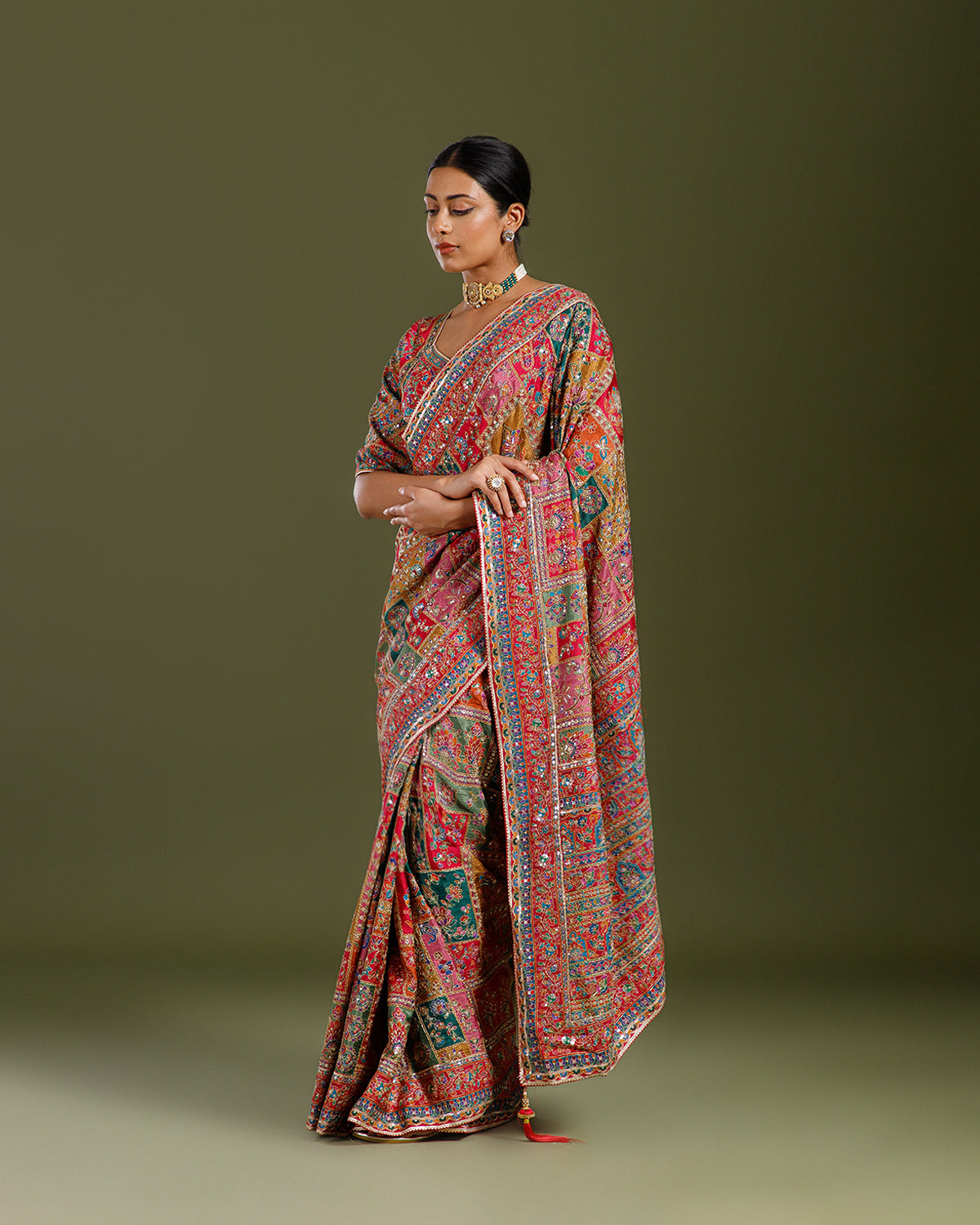 Rani Georgette Saree with Intricate Aari Work - House of Surya