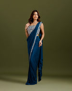 Blue Lycra Drape Saree with Hand Work - House of Surya