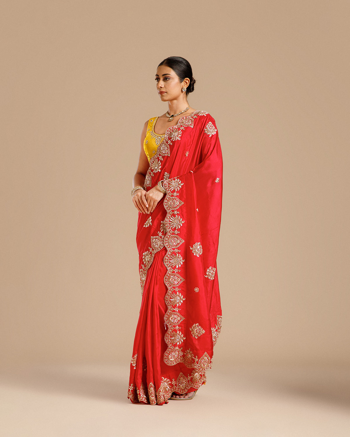 Rani Dola Silk Saree with Nulki, Sequin, Pearl & Dabka Work