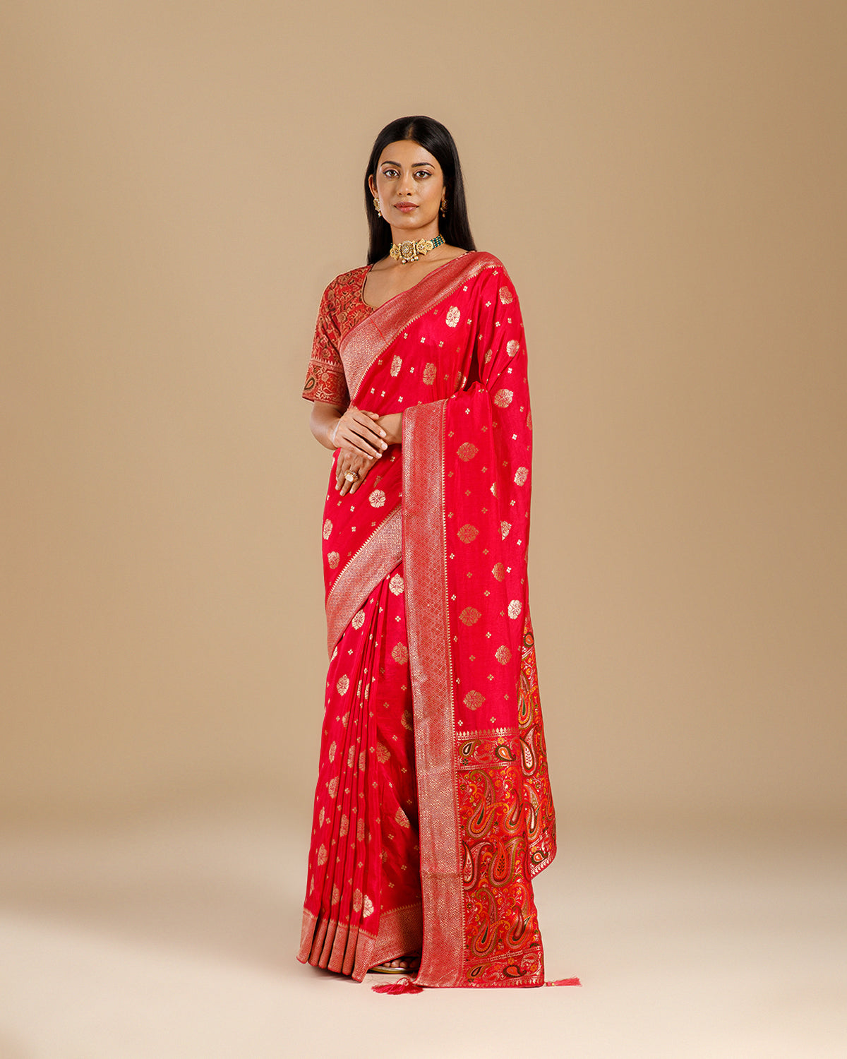 Party Wear Rani Dola Silk Saree with Jamdani Palla & Resham Weaving