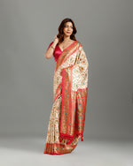 White Satin Silk Saree,Satin Silk Sarees
 - House of Surya