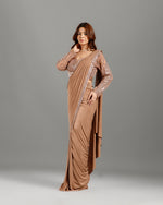 Chikoo Lycra Drape Saree,Ready to Wear Saree - House of Surya
