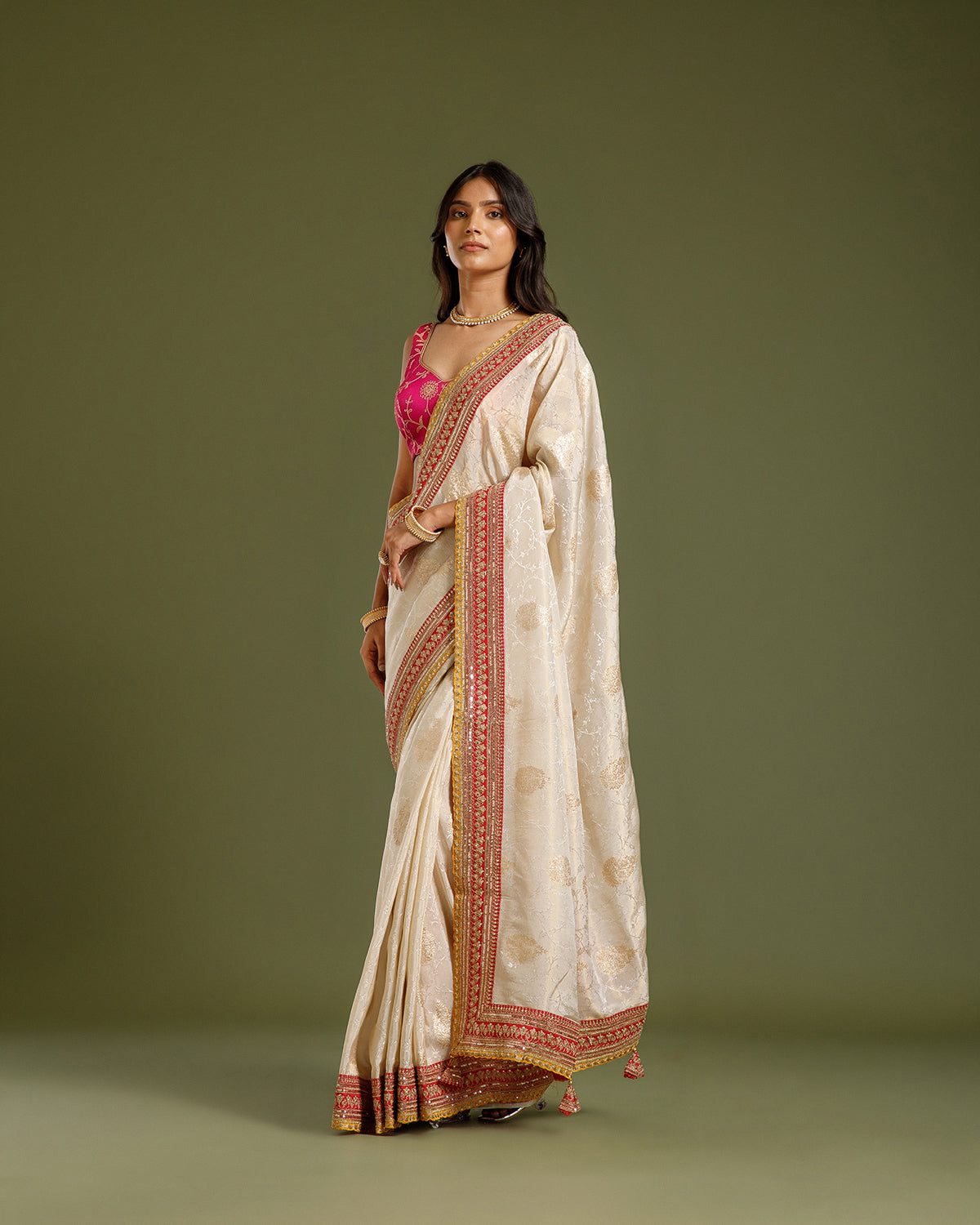 Ivory Tissue Silk Saree with Dori, Sequin & Zari Work