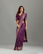 Purple Crepe Silk Saree with Elegant Resham Weave - House of Surya