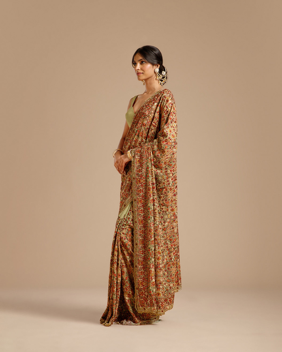 Pista Green Georgette Saree with Resham, Zari, Beads & Cutdana Work