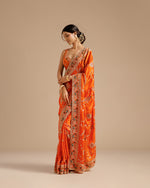 Orange Satin Organza Saree with Beads, Nulki, Sequin, Moti, Resham & Zari Work