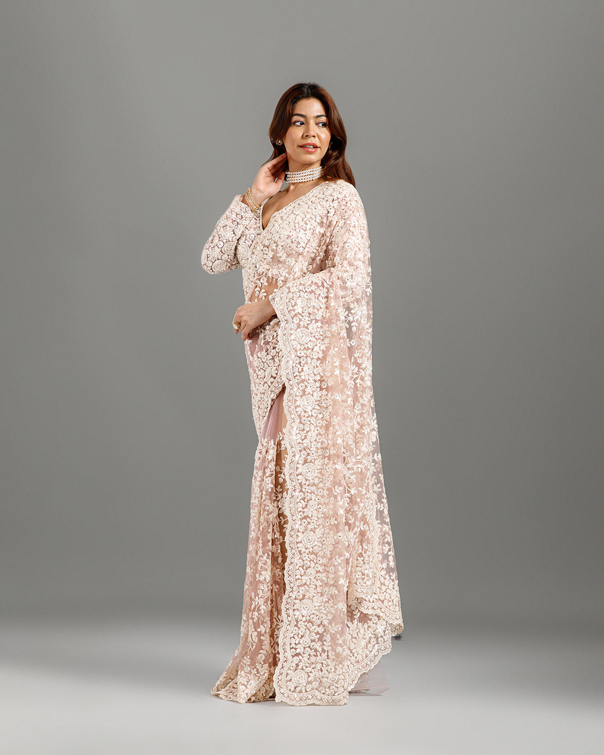 Gajari Net Saree with Sequence & Cutdana Work - House of Surya