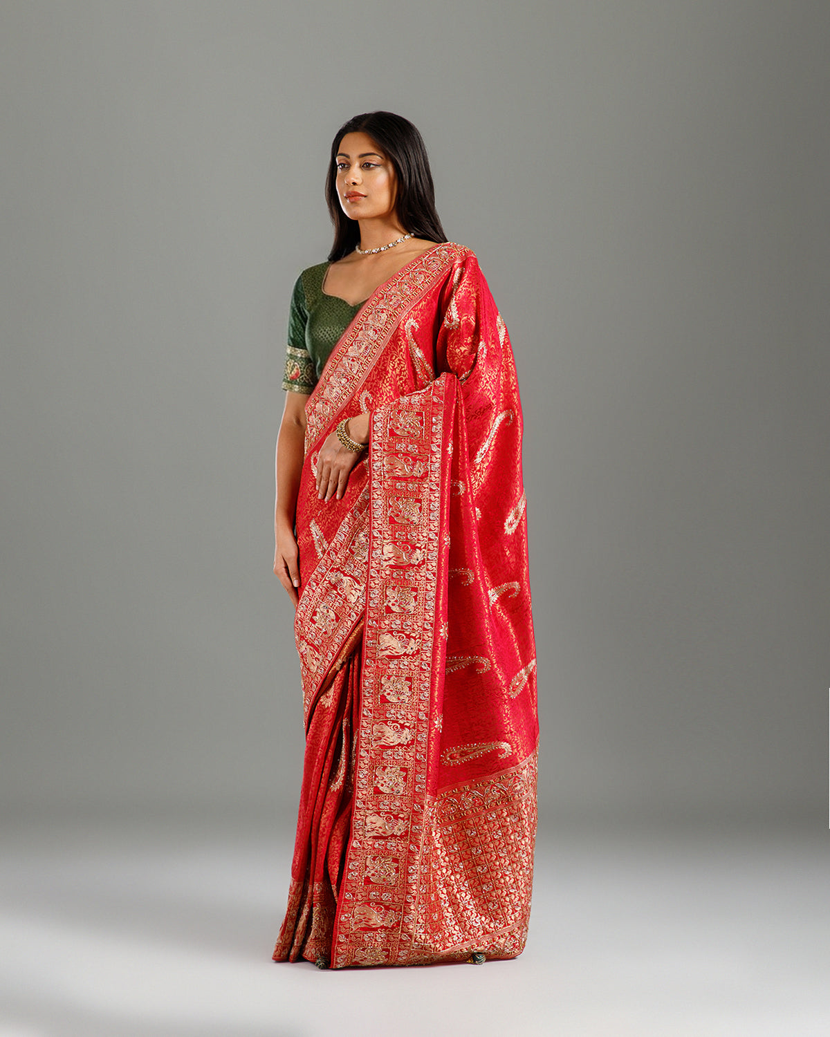 Premium Rani Silk Kanjivaram Saree with Zardozi & Cutdana Work - House of Surya