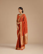 Rust Georgette Saree with Dabka, Nulki, Mirror & Kundan Work