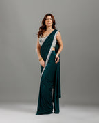 Green Lycra Drape Saree with Hand Work - House of Surya