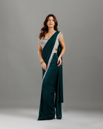 Green Lycra Drape Saree,Green Lycra Drape Saree- House of Surya