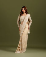 Ivory Net Saree with Sequence & Bead Work - House of Surya