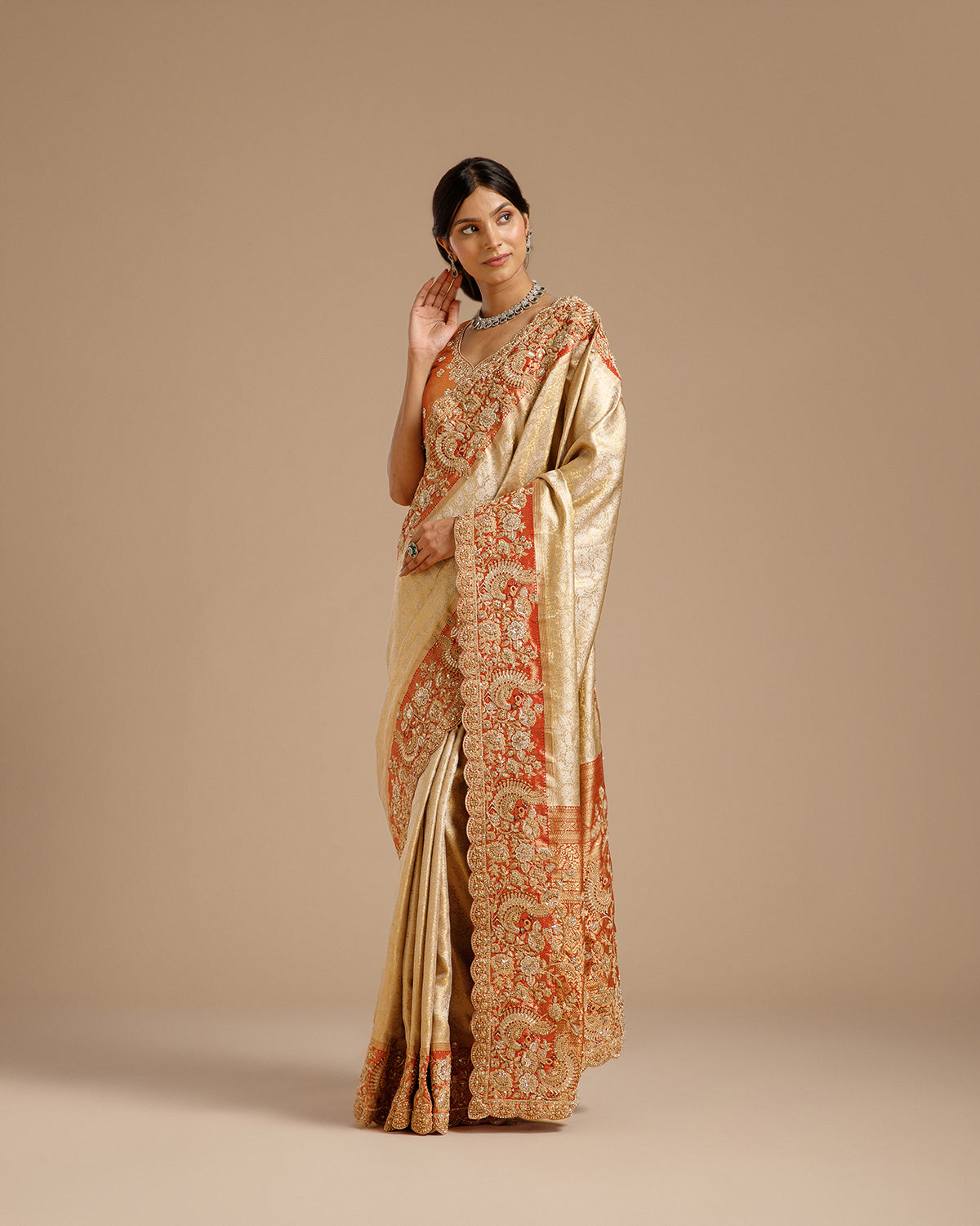 Gold Tissue Silk Saree with Dori, Sequin, Resham & Zari Work