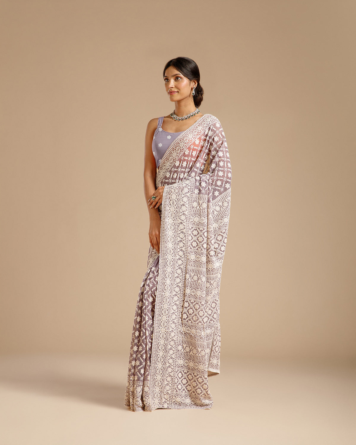 Mauve Georgette Saree with Resham & Sequin Work