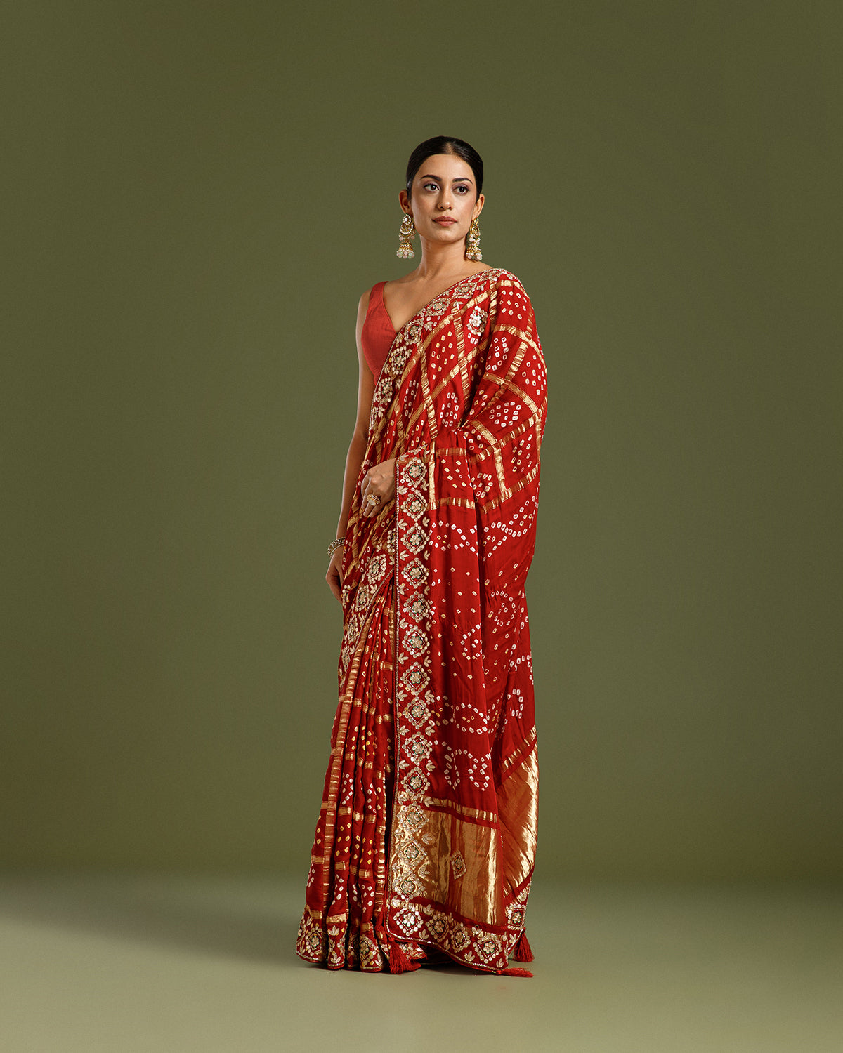 Maroon Satin Silk Saree with Dabka, Gota Patti & Resham Work
