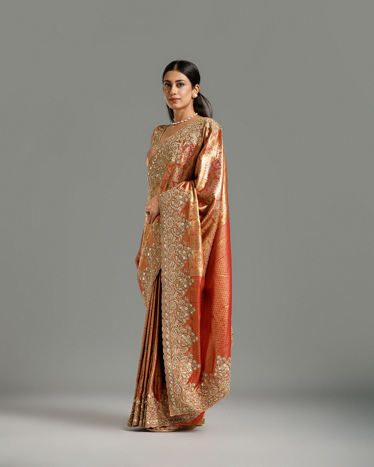 Red Kanjivaram Silk Saree with Zari, Sequin & Cutdana Work
