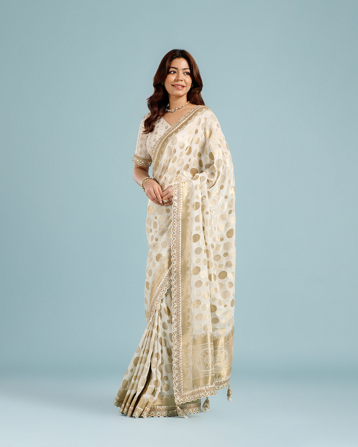 White Party Wear Khaddi Georgette Saree with Sequence Work for Women - House of Surya