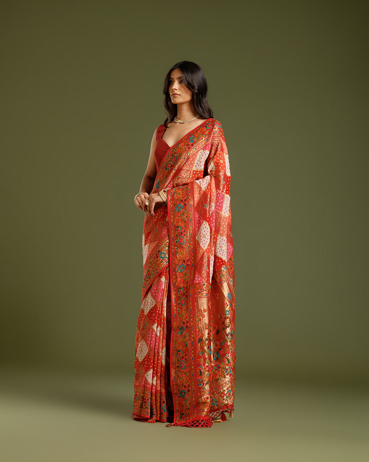 Multicolor Red Georgette Saree with Zari Weaving