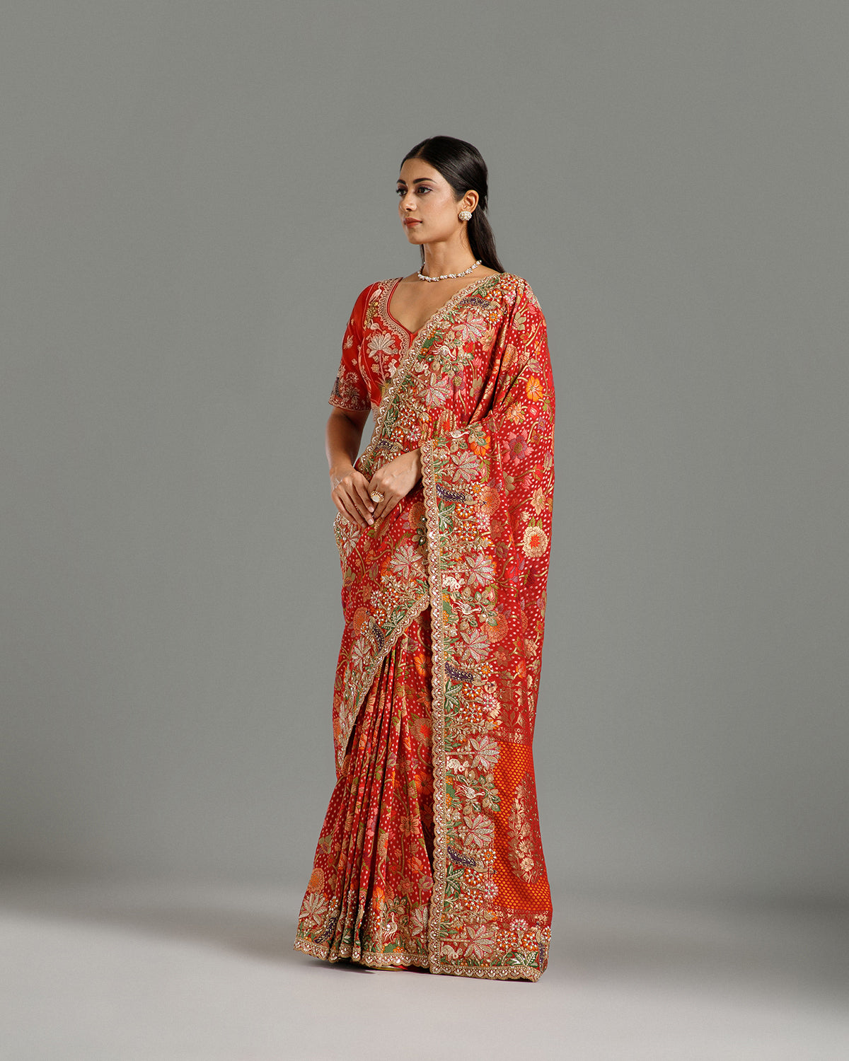 Rani Georgette Saree with Resham, Zari, Sequin, Moti & Cutdana Work