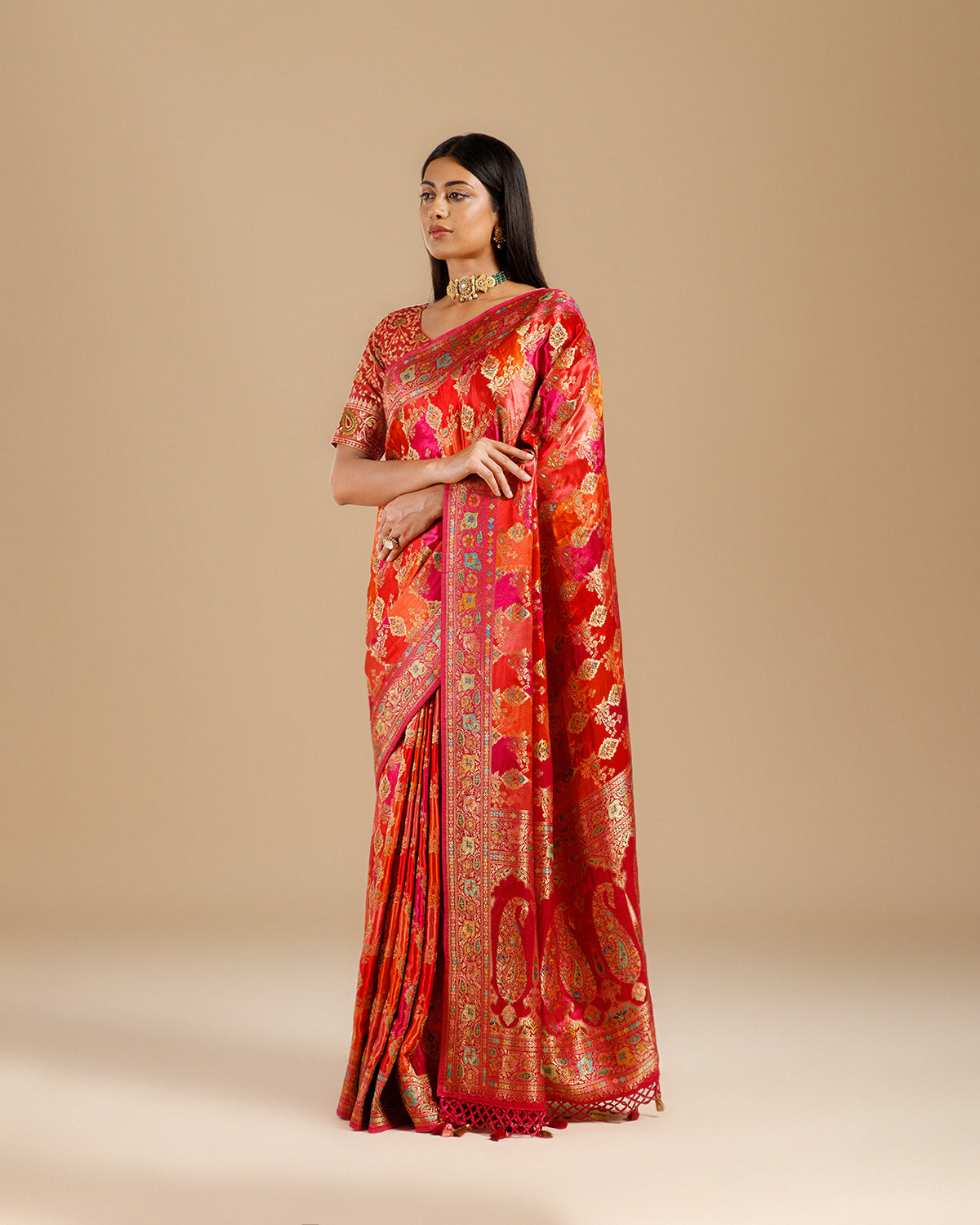 Elegant Rani Pink Saree in Crepe Silk with Weaving Work - House of Surya