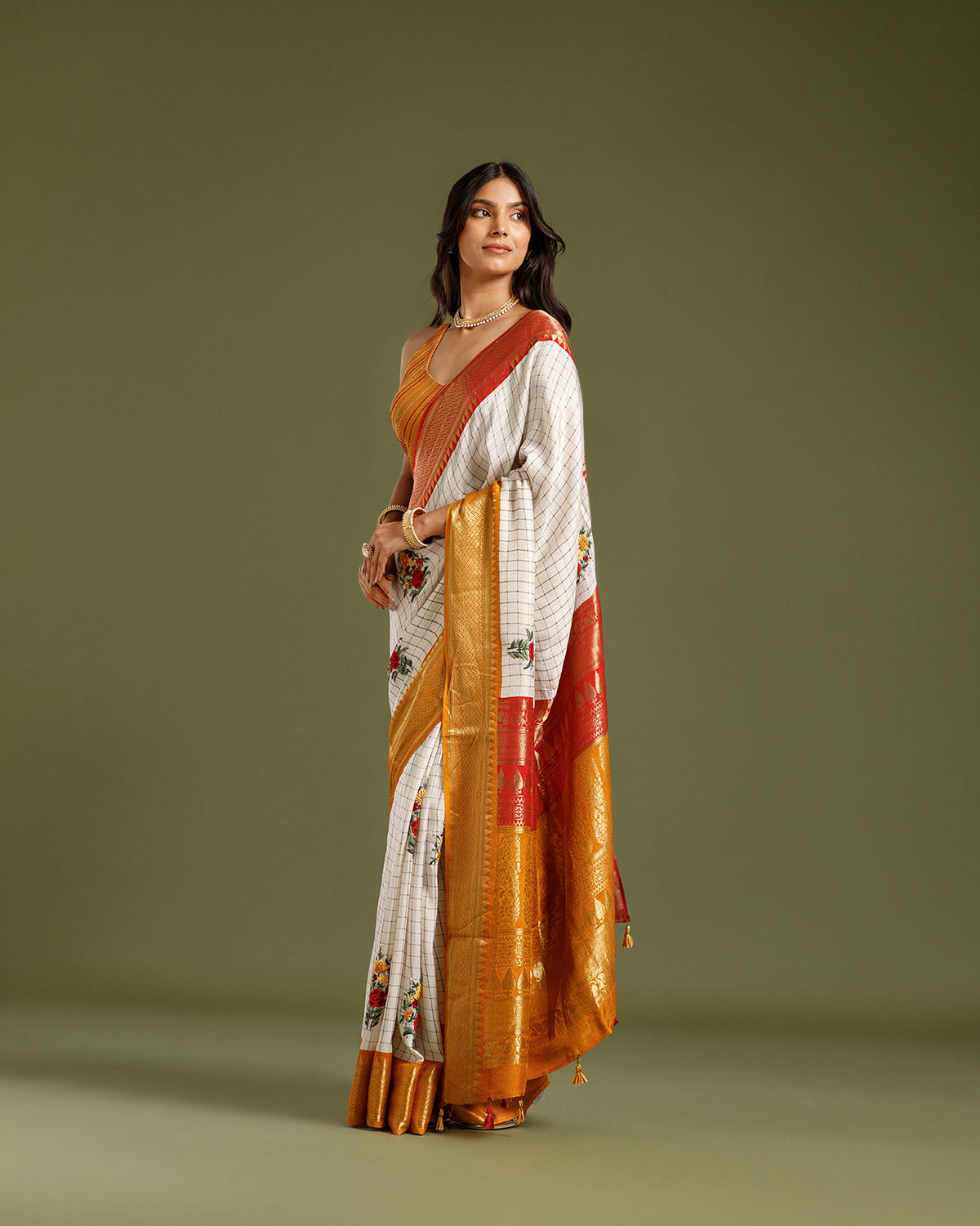 Off White Dola Silk Saree with Resham Work