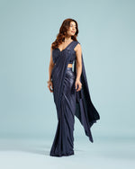 Navy Blue Lycra Drape Saree,Drape Saree Ready to Wear Saree
 - House of Surya