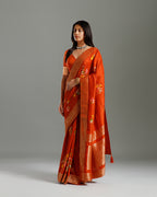 Rust Dola Silk Saree with Intricate Resham Weaving - House of Surya