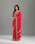Rani Satin Crepe Saree,Satin Crepe Saree Embroidery work- House of Surya