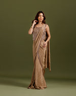  Chikoo Draped Saree,Designer Ready to Wear Saree - House of Surya