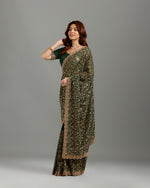 Bottle Green Georgette Saree ,Kashmiri Work Georgette Sarees  - House of Surya