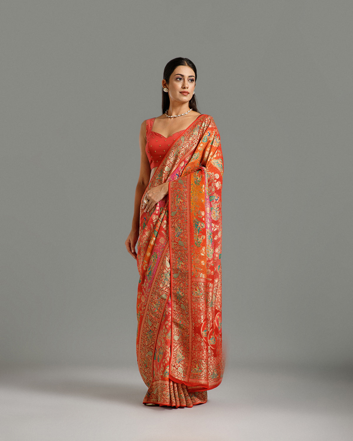 Multi Red Georgette Saree with Khaddi Weaving