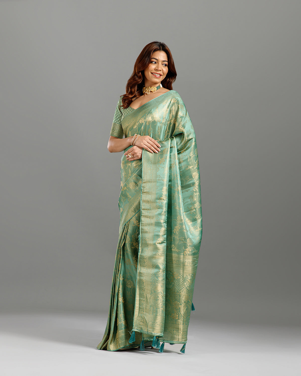 Green Dola Silk Saree with Elegant Zari Weave - House of Surya